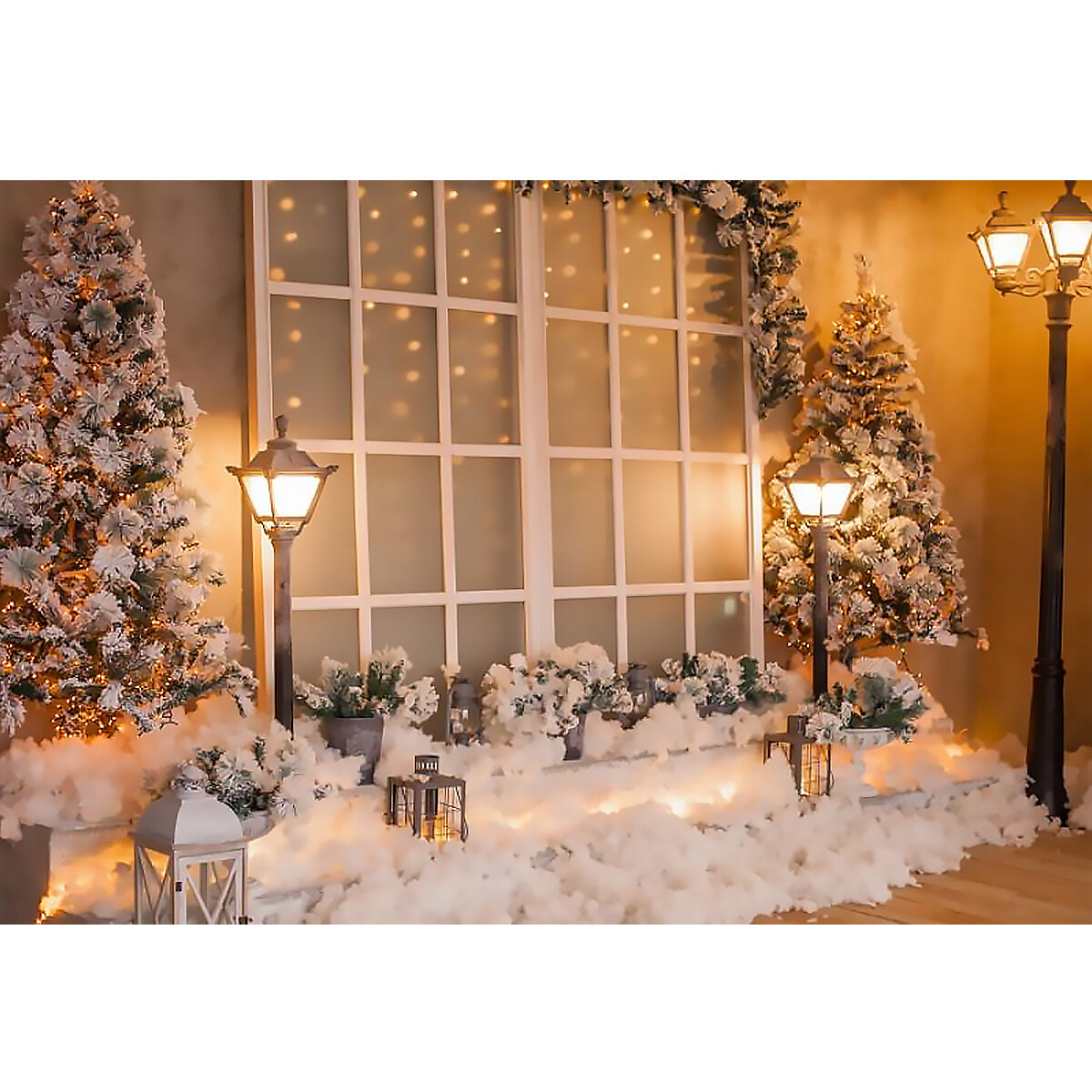 09x15m 15x21m 18x27m Christmas Tree Photography Backdrops Snow Street Lamp Window Background Cloth for Studio Phot