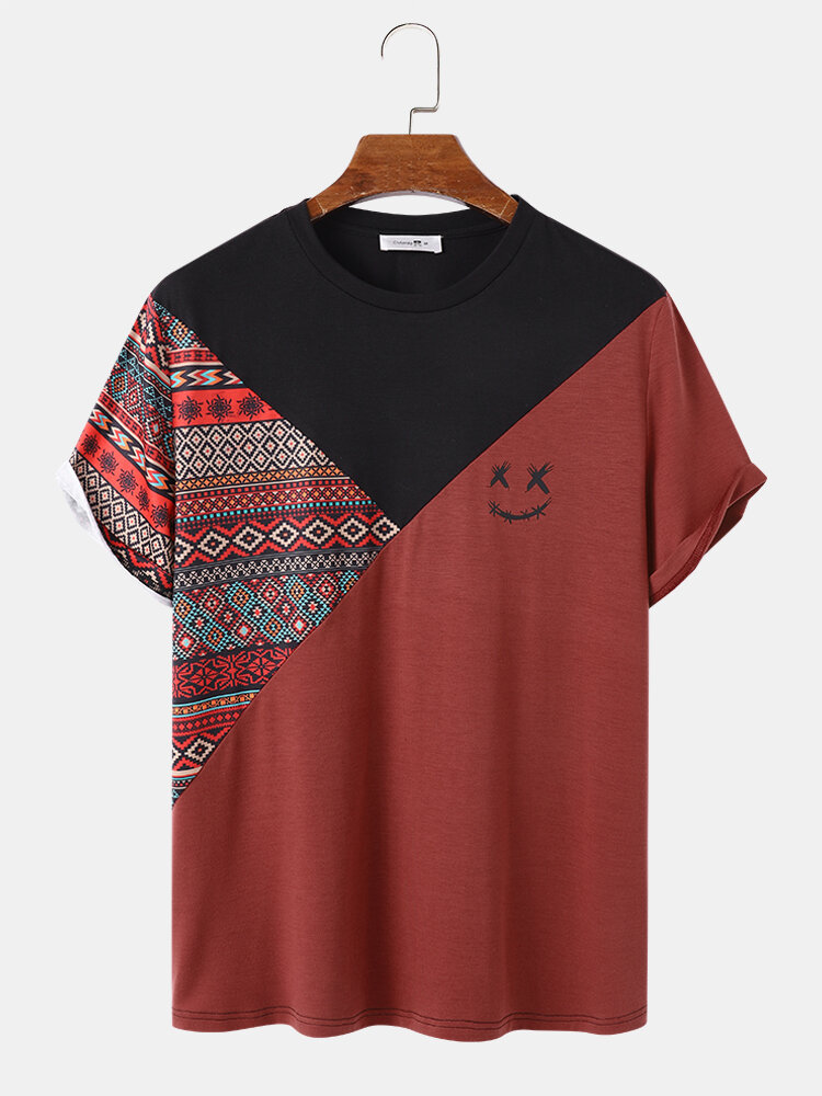 

Мужские футболки с короткими рукавами в стиле пэчворк с геометрическим принтом и принтом улыбающегося лица