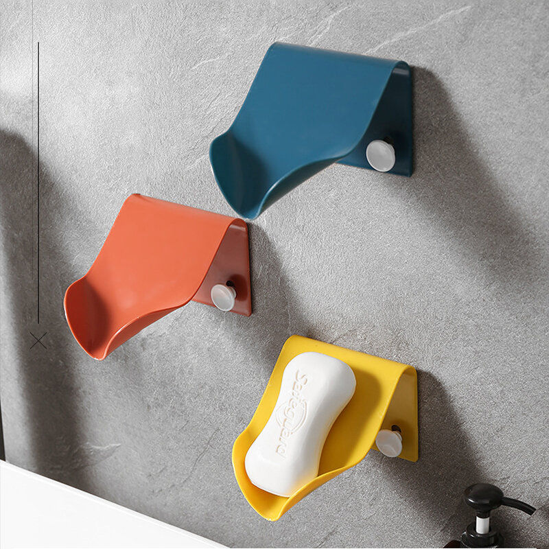 

Wall Mounted Soap Dish Drain Storage Box Plastic Self Adhesive Shape Soap Tray Holder Container Bathroom Accessories