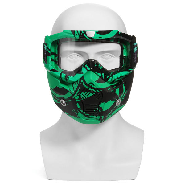 Motorcycle Helmet Detachable Modular Mask Shield Goggles Full Face Protect Clear/Light Green Lens