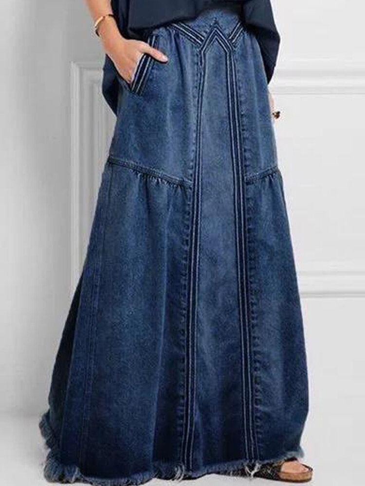 Dames noodlijdende effen kleur elastische taille losse denim rok met zak