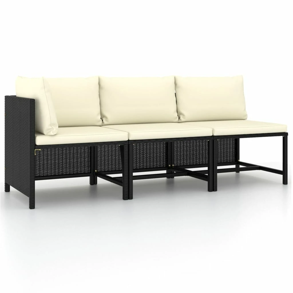 Στα 191,74€ από αποθήκη Ολλανδίας | 3 Piece Garden Sofa Set with Cushions Black Poly Rattan