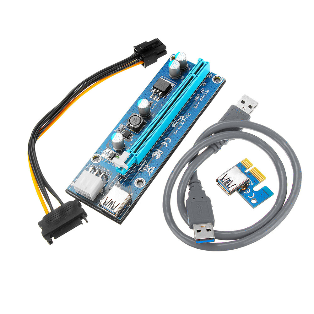 10 stks PCI Express PCI-E 1X naar 16X Riser Card 6Pin PCIE USB3.0 SATA Uitbreidingskabel voor Mijnwe
