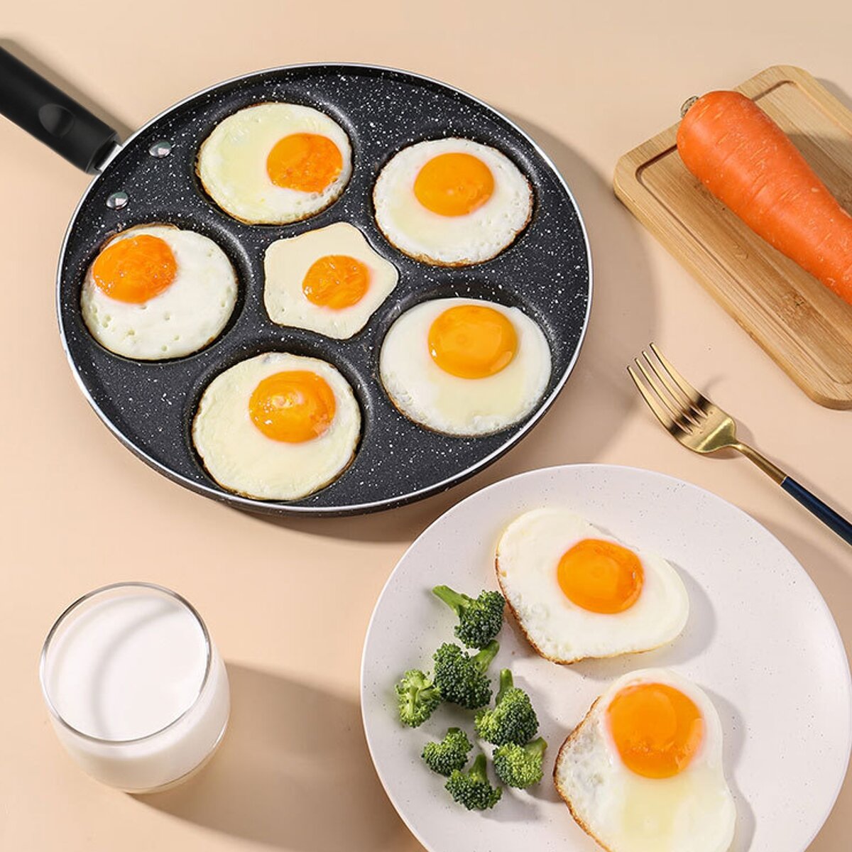 6 Holes Medical Stone Coating Non-stick Omelette Pan Egg Dumpling Pan Breakfast Pan