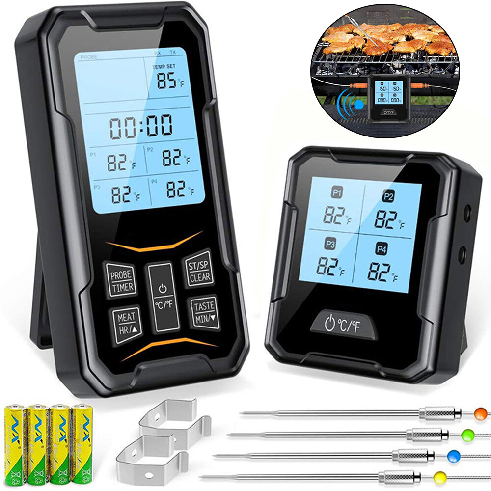 LCD Grill Vleesthermometer 360ft Remote Monitor Dual Probes Alarm