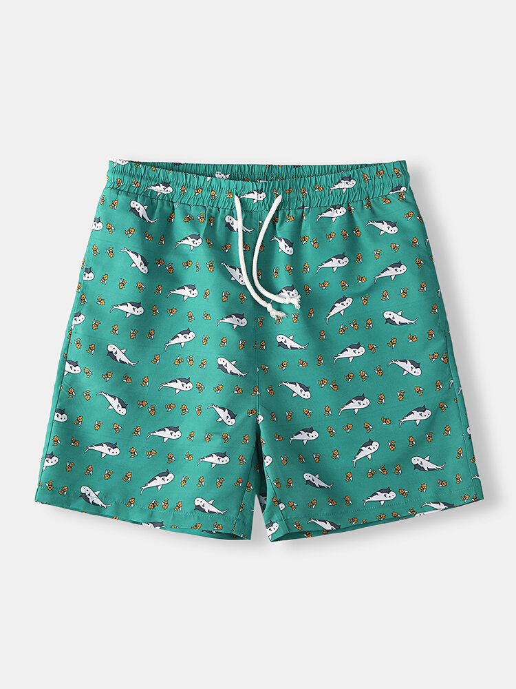 Image of Mens Holiday Fish Funny Printing Schnelltrocknende atmungsaktive Mini Short Beach Shorts