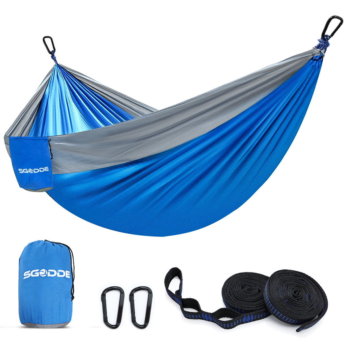 SGODDE Double People Camping Hammock Portable Lightweight Hanging Bed with Tree Straps Travel Beach Backyard Patio