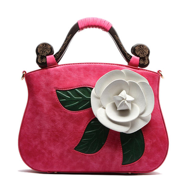 Vintage Fashion PU Leather Rose Decorative Handbag Crossbody Bag For Women