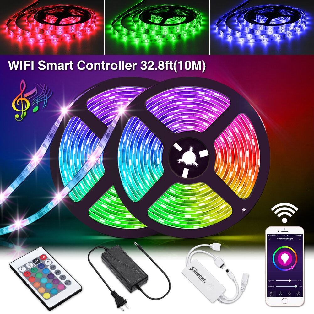 SOLMORE 2*5M LED Strips WiFi Wireless Smart Phone APP Control 300 LED Strip Light Waterproof IP65 Flexible RGB Stripes w