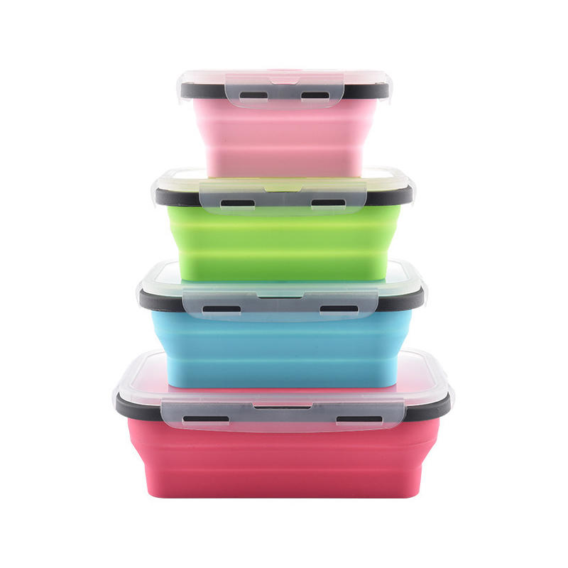 IPRee® 4 Stück Silikon-Lunchbox faltbarer Lebensmittelbehälter für Camping, Picknick, frische Aufbewahrung und Besteck
