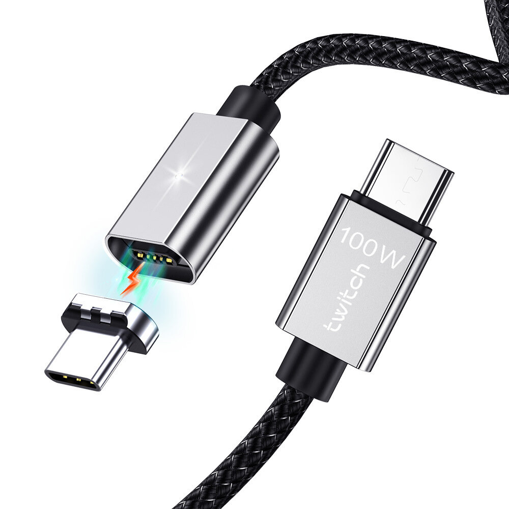 Twitch 100W PD 5A Type C Magnetic Data Cable Fast Charging For Huawei P30 Pro P40 Mi10 K30 S20 5G