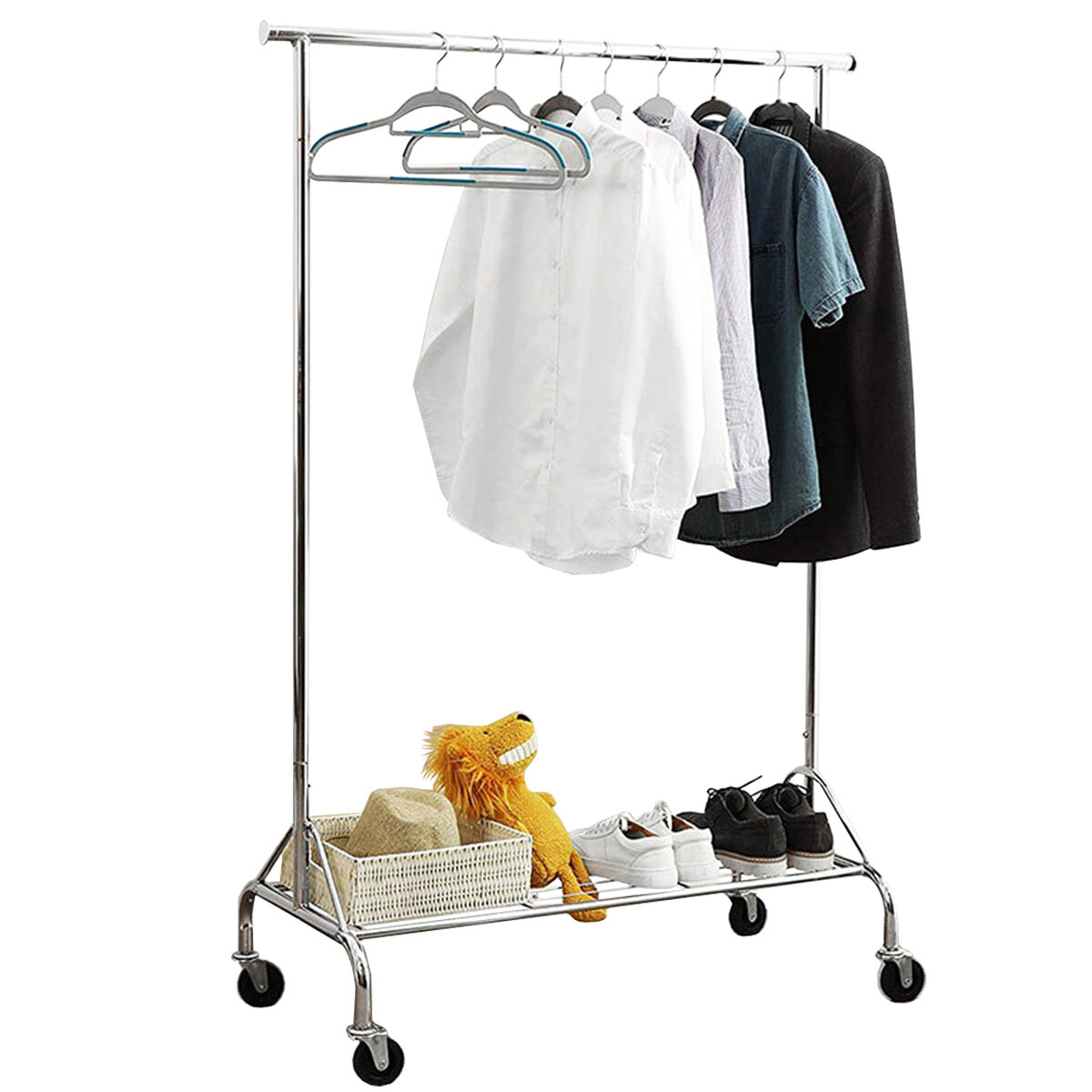 

1pc Garment Rack with a Net Shelf and wheels Mobile Folding Convenient Storage Clothes Hanger Household Organizer Suppli