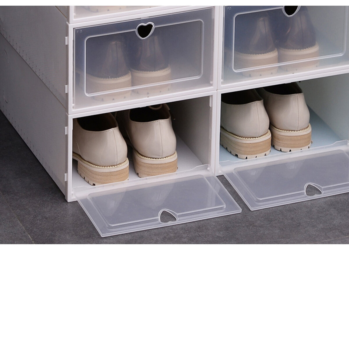 4PCS Shoe Storage Box Stackable Foldable Plastic Transparent Case Organize