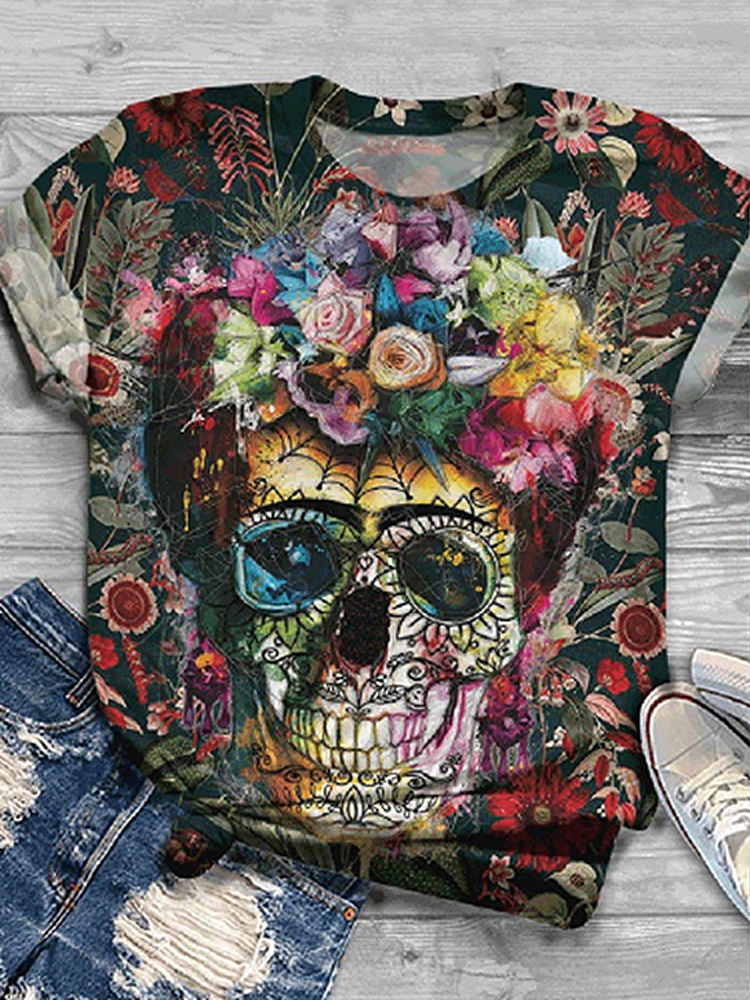 

Women Colorful Skeleton Floral Print Designer T-Shirts