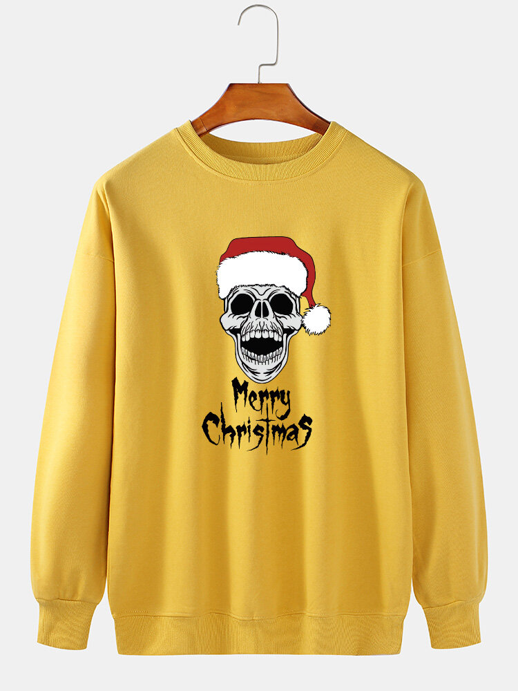Heren kerst skelet print 100% katoen ronde hals casual dagelijkse pullover sweatshirt