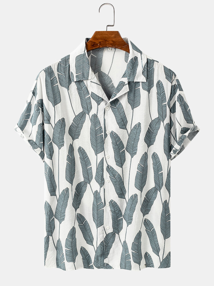 Mens tropical banana leaf print hawaii holiday short sleeve shirts Sale ...
