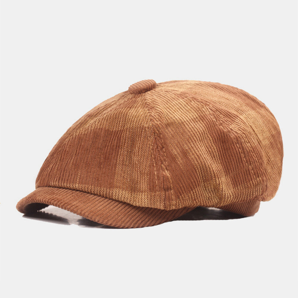 Men Newsboy Hats British Style Winter Adjustable Warm Lattice Berets Octagonal Hat