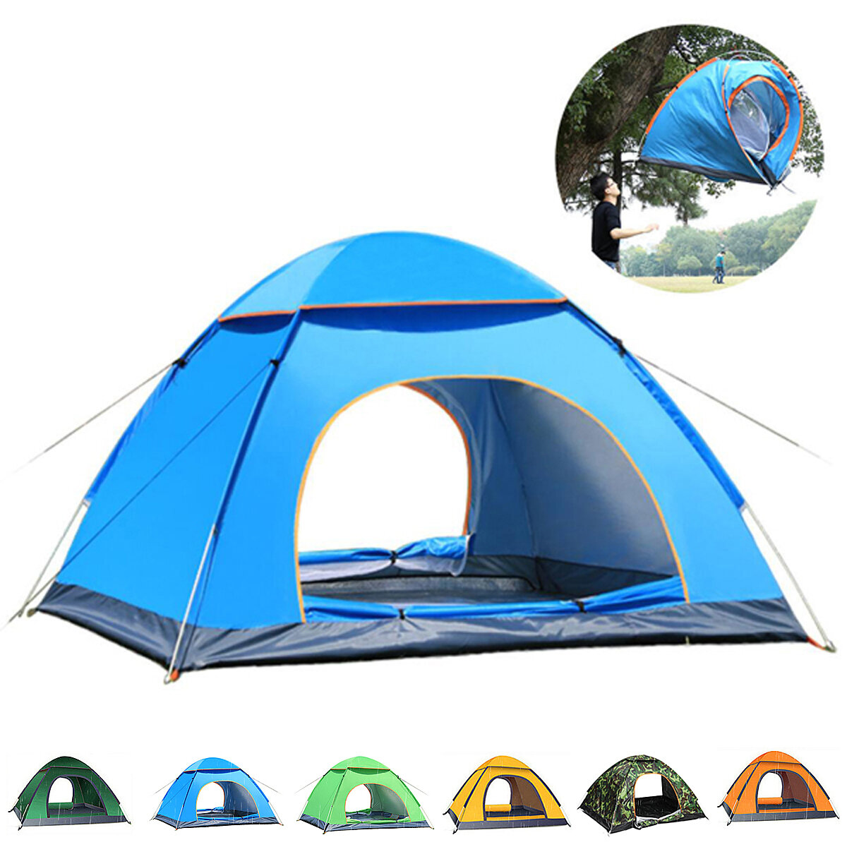 o: Tenda da campeggio automatica per 2-3 persone con 2 porte, traspirante, impermeabile, con protezione UV, tenda parasole per esterno, per viaggi e spiaggia.