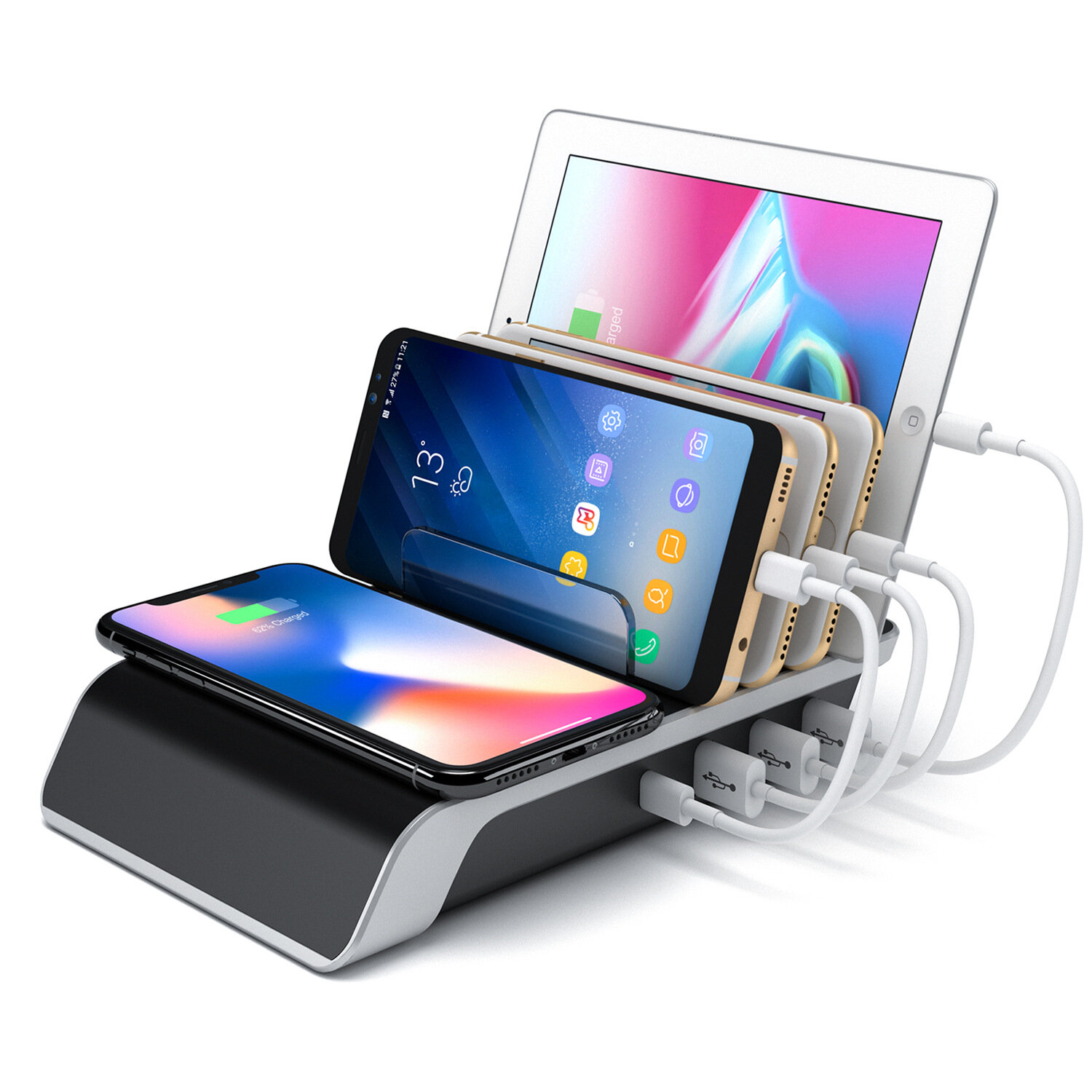 

Bakeey 10W 3 USB Type-C Desktop Charging Station Stand QI Fast Charging Wireless Charger For iPhone 12 12Pro Huawei P40