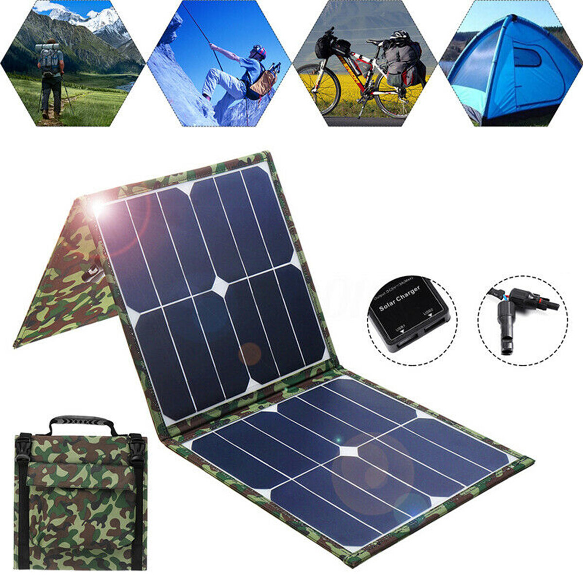 5V60W折りたたみ式ソーラーパネル充電防水パワーマット屋外キャンプ旅行ソーラーパワーバンク