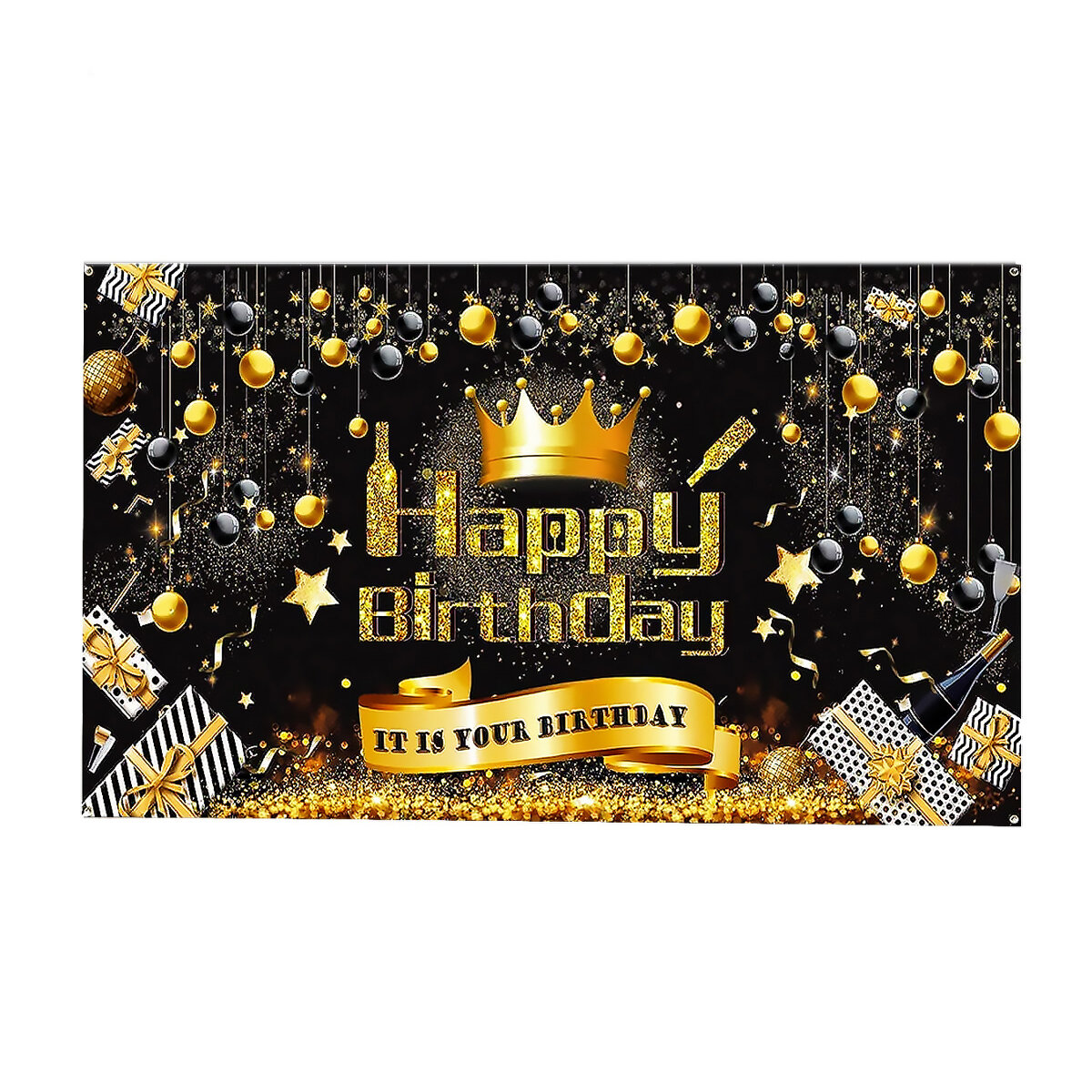 Happy Birthday Backdrop Background Decoration Extra Large Fabric Black Gold Photography Prop for Par