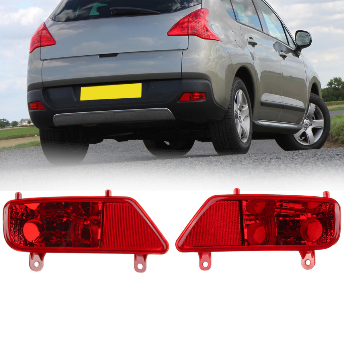 Pair Rear Bumper Fog Light Lamp Cover Red Left Right For Peugeot