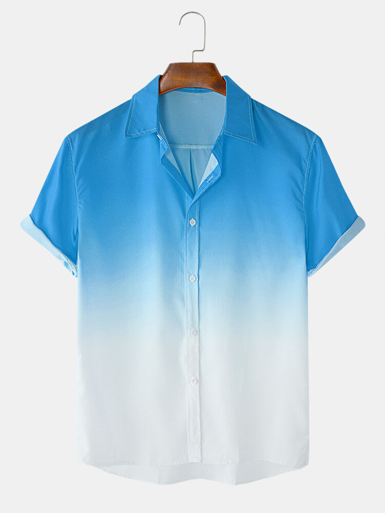 Heren Designer Gradient Fold Down Collar Casual shirts met korte mouwen