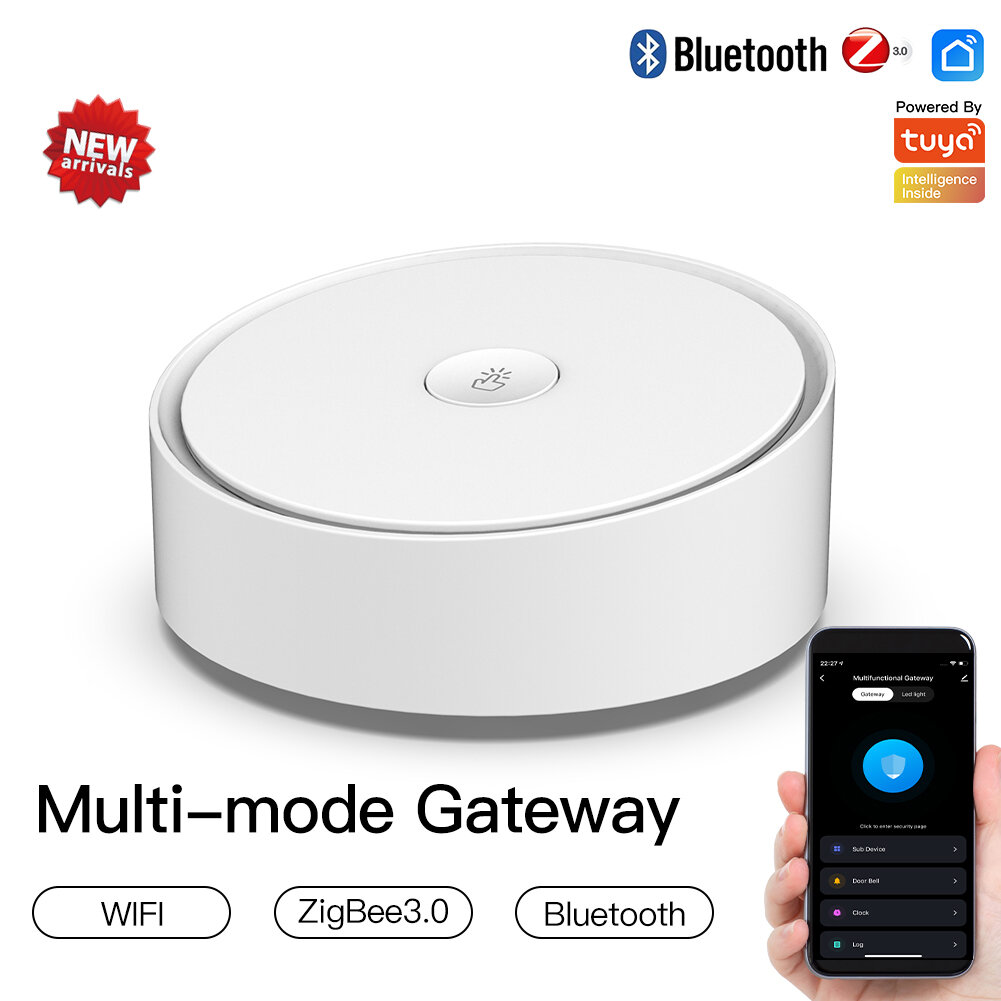 

MoesHouse Upgrade WIFI Tuya ZB Multi-mode Smart Gateway Clock Alarm WiFi Bluetooth Mesh Hub Work with Tuya Smart App Voi