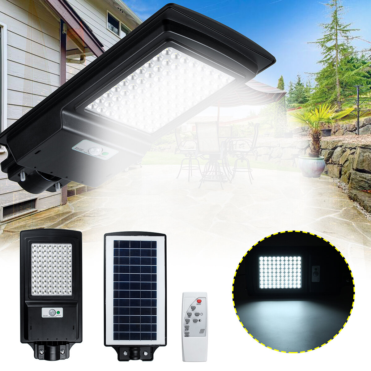 

100 Вт LED Солнечная Street Light Motion Датчик Power Panel Wall Лампа На открытом воздухе Сад IP65 Декор с Дистанционно