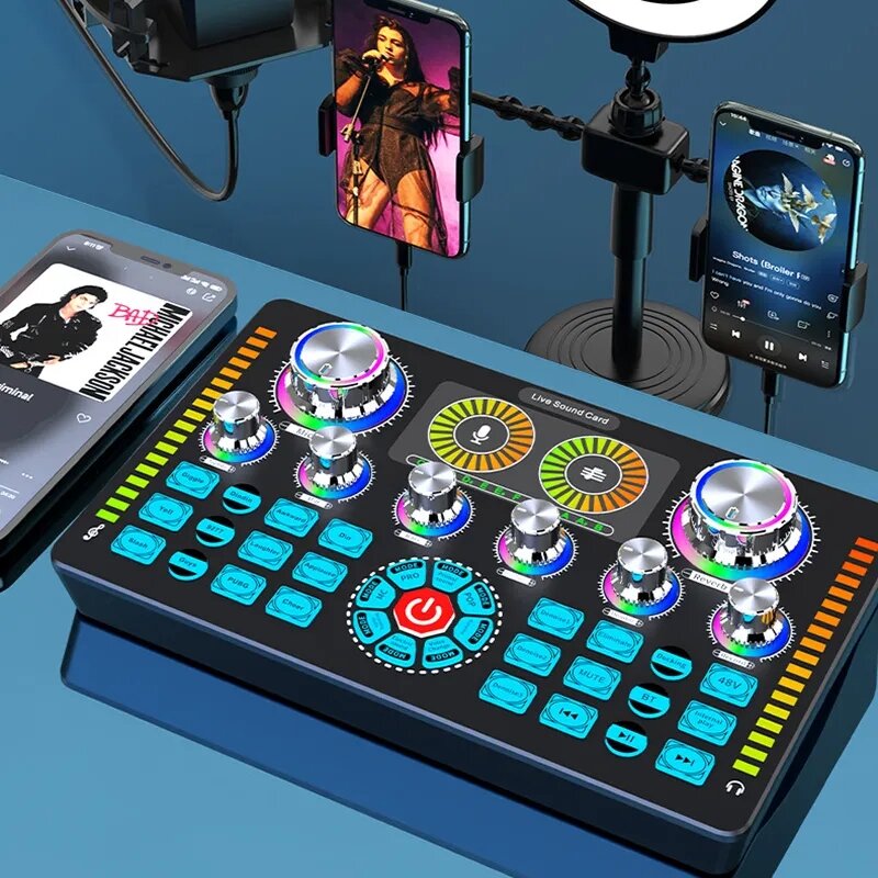 

Q7 Live Sound Card Sound Mixer Podcast Karaoke Home Studio Record Professional Soundcard bluetooth Microphone Mixer Voic
