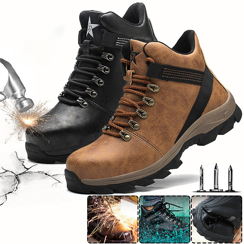 Мужская защитная обувь со стальным носком Work Ботинки Высокие кроссовки Кемпинг Водонепроницаемы На открытом воздухе Кроссовки