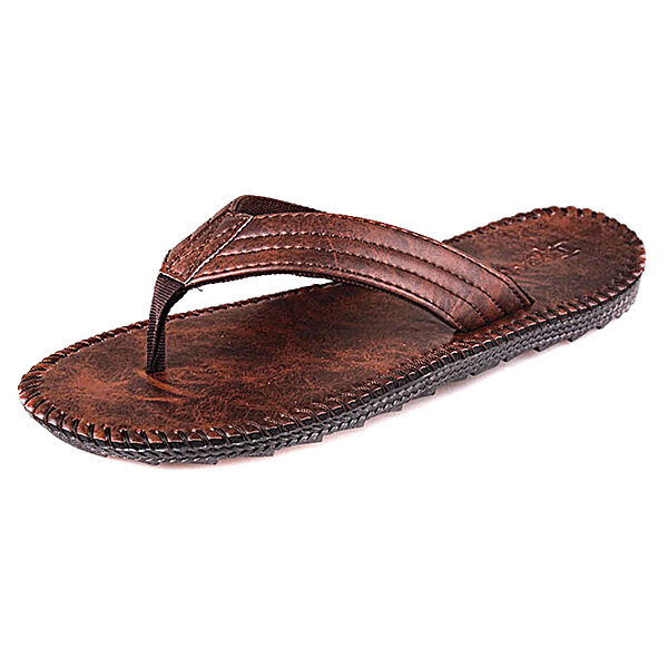 Men Leather Flip Flops Thick Bottom Comfortable Beach Can Be Immersed In Seawater Durable Shoes