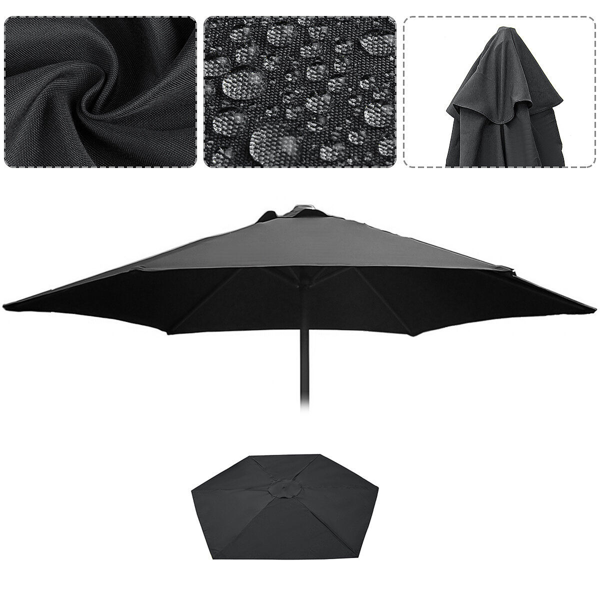 Polyester 2.7M Round Garden Parasol Outdoor Umbrella Sun Shade Canopy Cover Waterproof UV Protect Pa