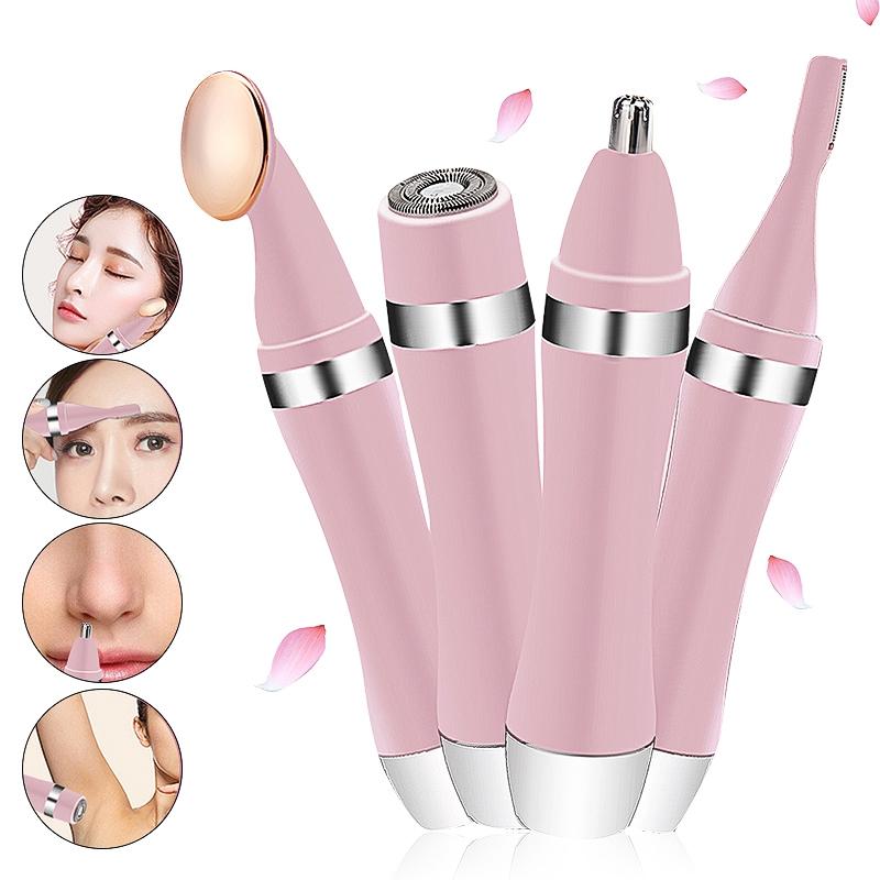 Cordless Lady Electric Shaver 4 in 1 Kit Facial Body Shaver Eyebrow Razor Ear Nose Hair Trimmer Hair Remover