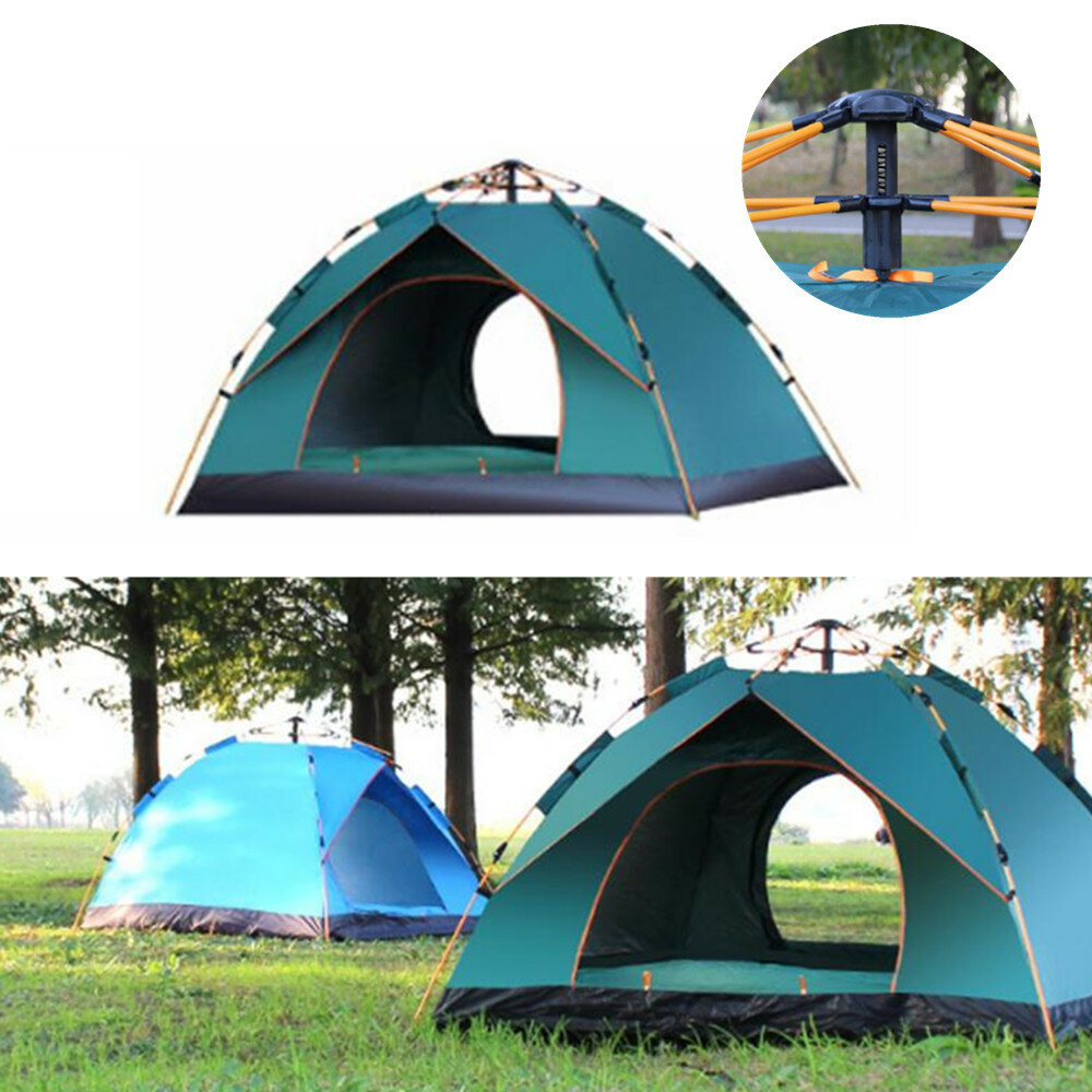 3-4 Personen Vollautomatisches Zelt Wasserdichtes Anti-UV PopUp Zelt Outdoor Family Camping Wandern Angeln Zelt Sonnenschutz-Himmelblau / Grün