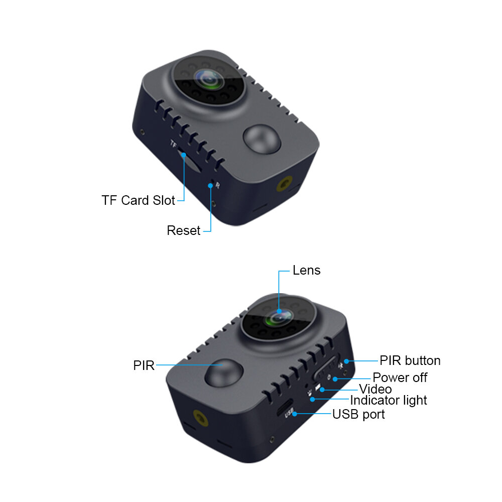 1080PHDハンドヘルドカメラ広角赤外線カメラSDカード直接記録スポーツカメラレコーダーPIRカメラ