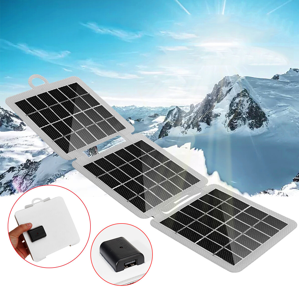 7W Foldable Solar Panel USB Output Port Portable Monocrystalline Charging Panel Outdoor Camping Emergency Charging Kit