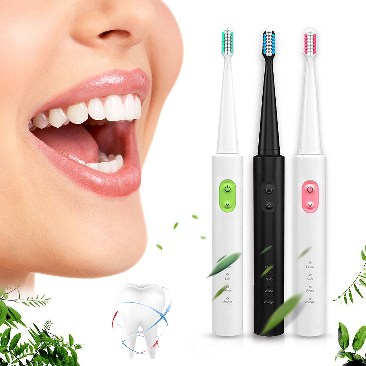 Brosse à dents électrique ultrasonique rechargeable de voyage imperméabilisent 3 dents de mode de nettoyage propres + 4 têtes