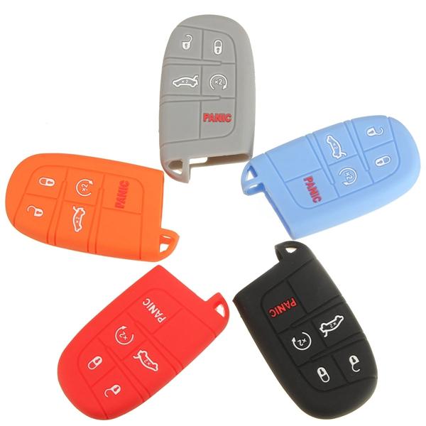 Siliconen Car Key Case Cover Fob Shell 5 Button Afstandsbediening voor Jeep Chrysler Dodge Fiat