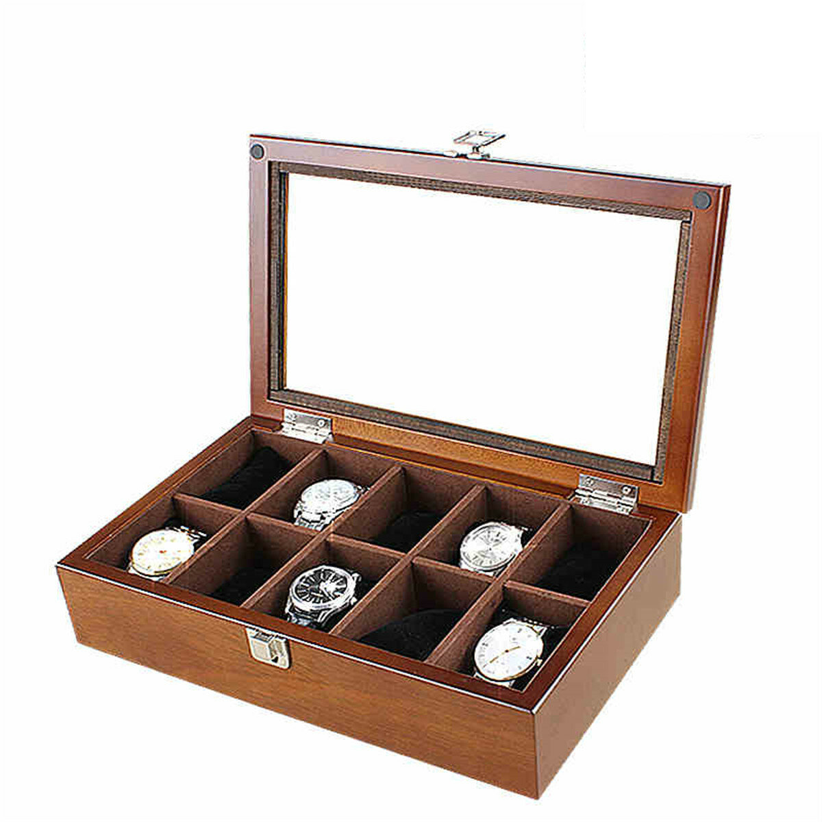 

10 Slots Wooden with Skylight Watch Box Jewellery Display Collection Storage Box