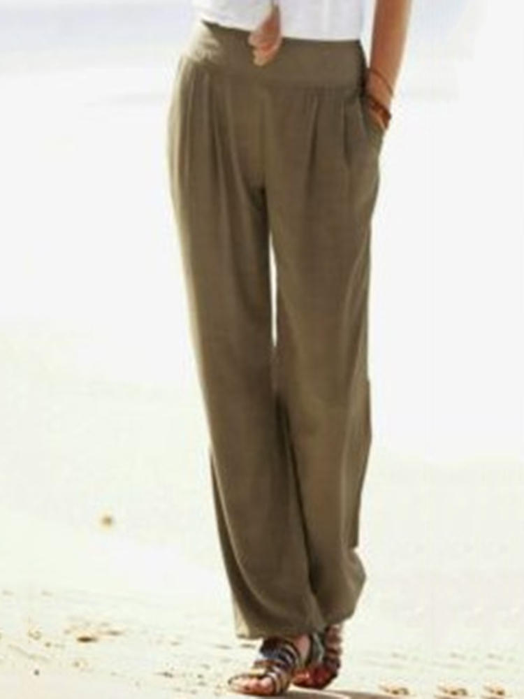 Women high waist solid color chiffon wide leg pants Sale - Banggood.com ...