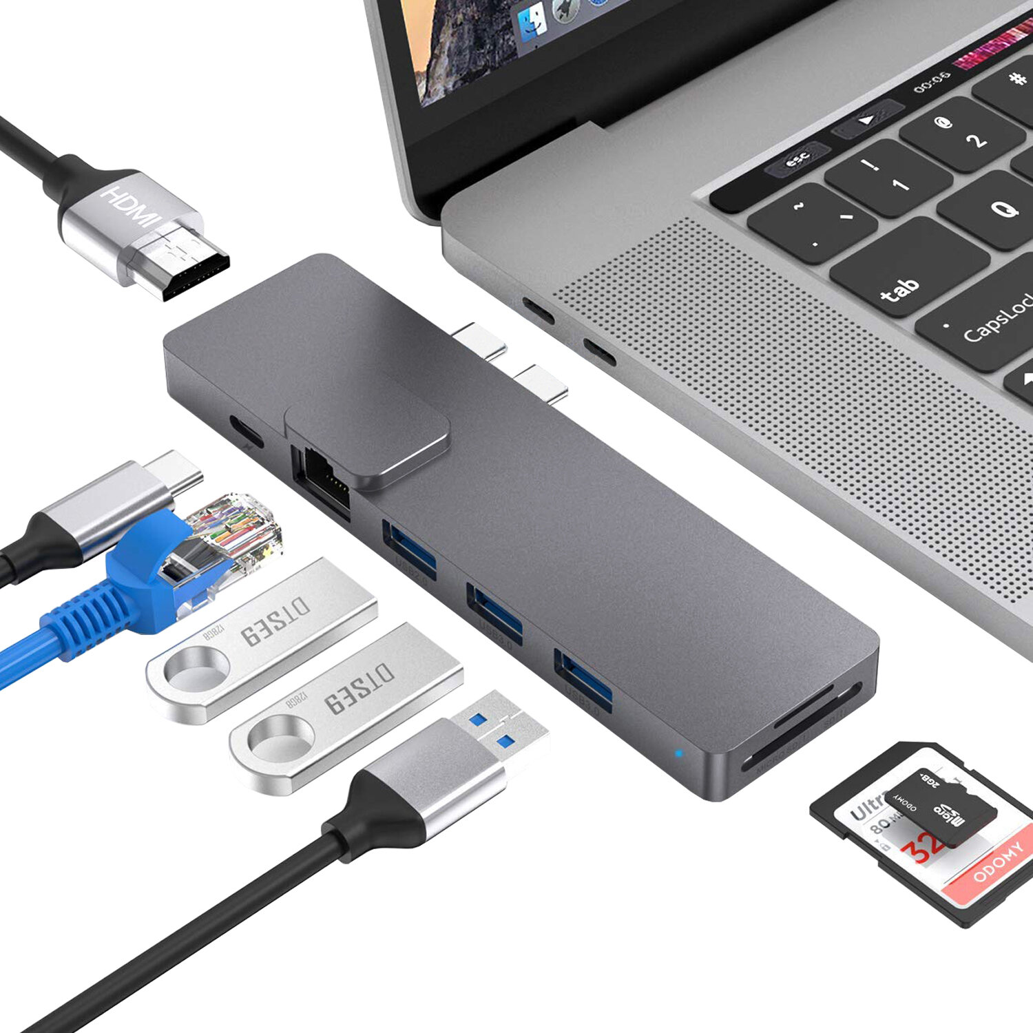 

Bakeey 8-in-1 Двойная док-станция USB-C Адаптер HDMI HUB с HDMI / USB-C PD 100 Вт Thunderbolt 3/RJ45 Gigabit Ethernet /