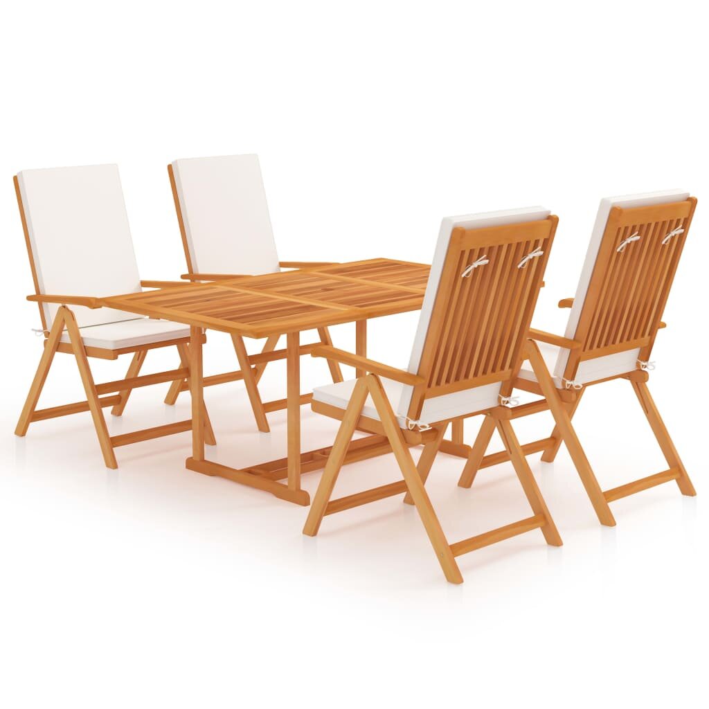 5 Piece Garden Dining Set with Cushions Solid Teak Wood