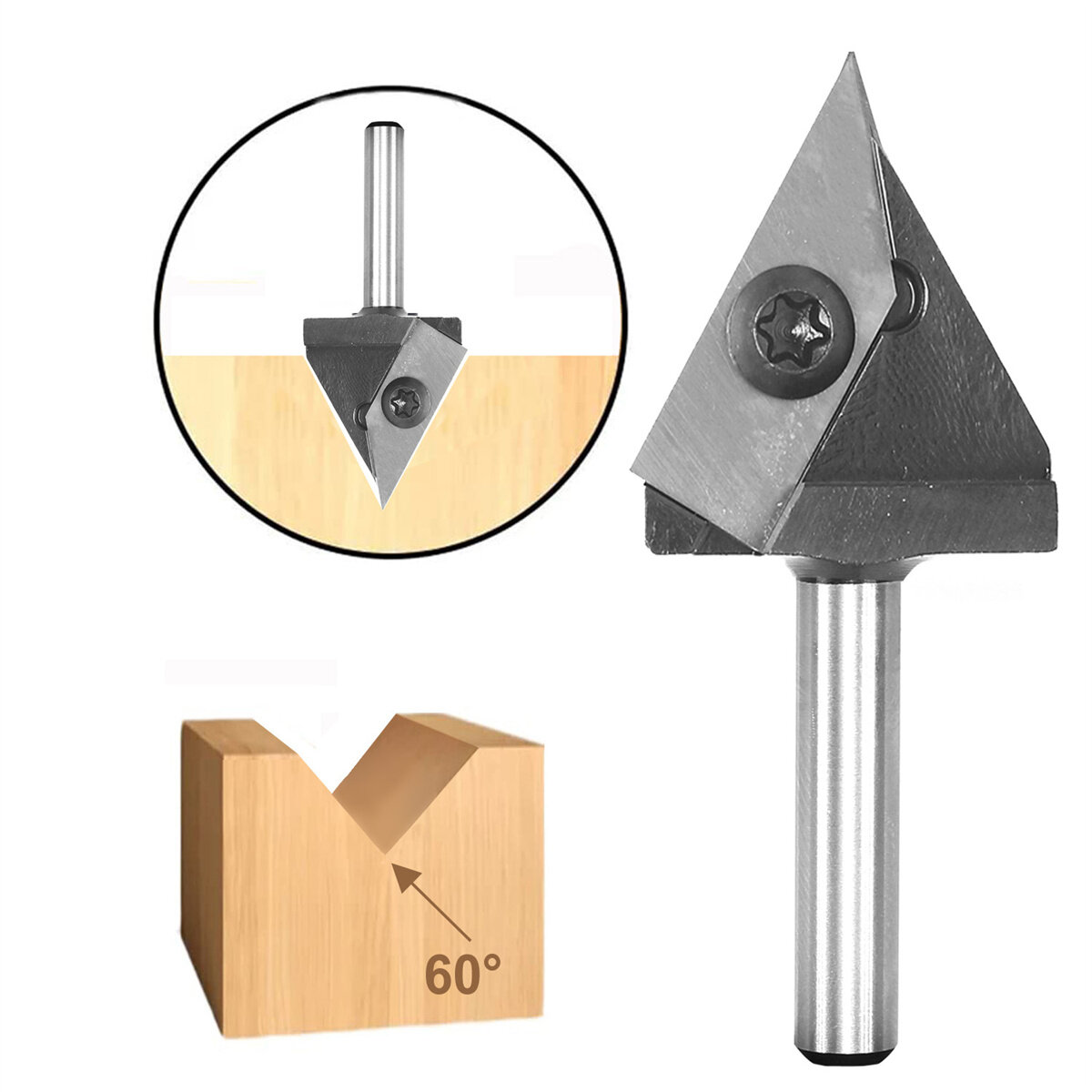 

1/2 Inch 1/4 Inch 6mm 12mm Shank 60 Degree V-Groove Carbide Insert Wood CNC Router Bits Milling Cutter for Woodworking E