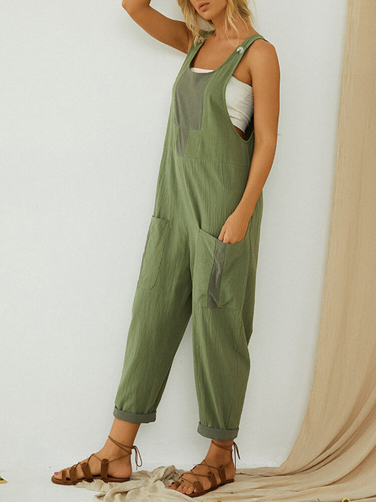 Image of Farbe Patchwork Loose Casual Overalls Fronttasche Jumpsuit Fr Damen