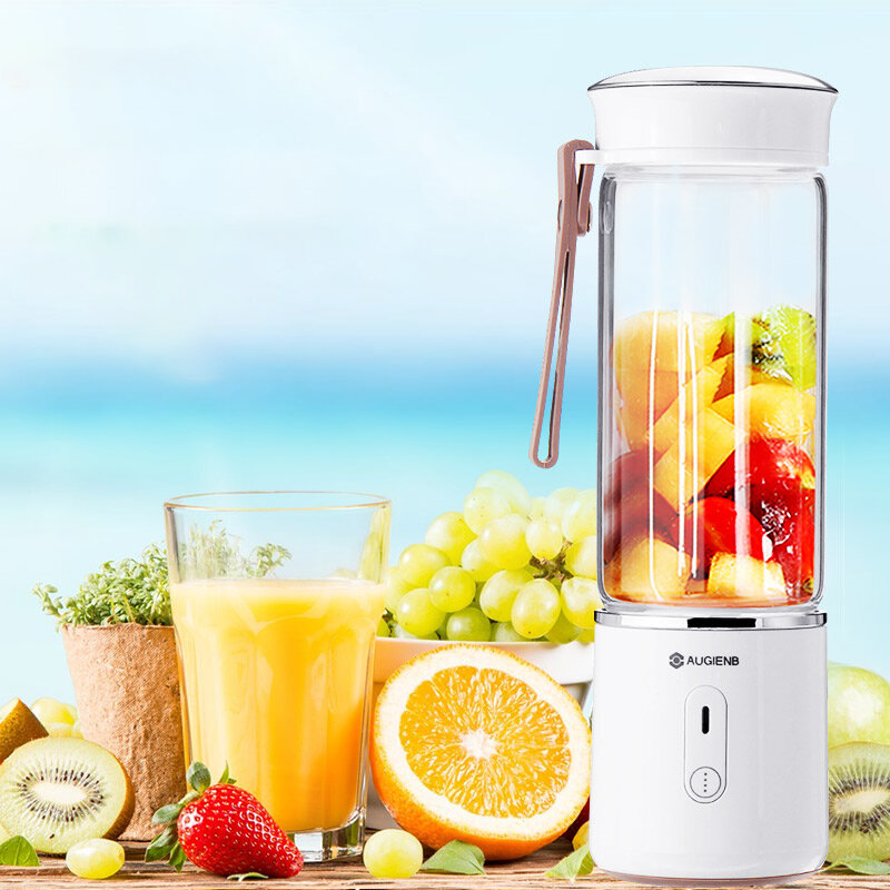 AUGIENB 500ML Electric Glass Juicer Cup Fruit Extractor Machines Personal Portable Blender Maker Shakes Ice Blender Mixer Juicer 6 Blade USB Rechargeable 20s Fast Stirring Camping Travel