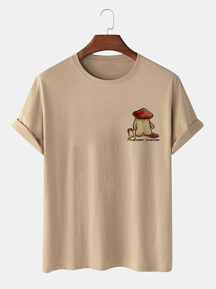 Heren 100% katoen Mushroom Baby Print effen casual T-shirt