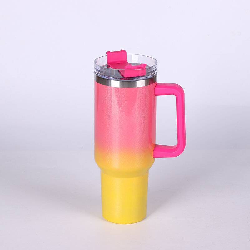 

40oz Car Cup with Straw 304 Stainless Steel Coffee Cup Handle Cup Keep Warm & Cold Rainbow Paint Gradient