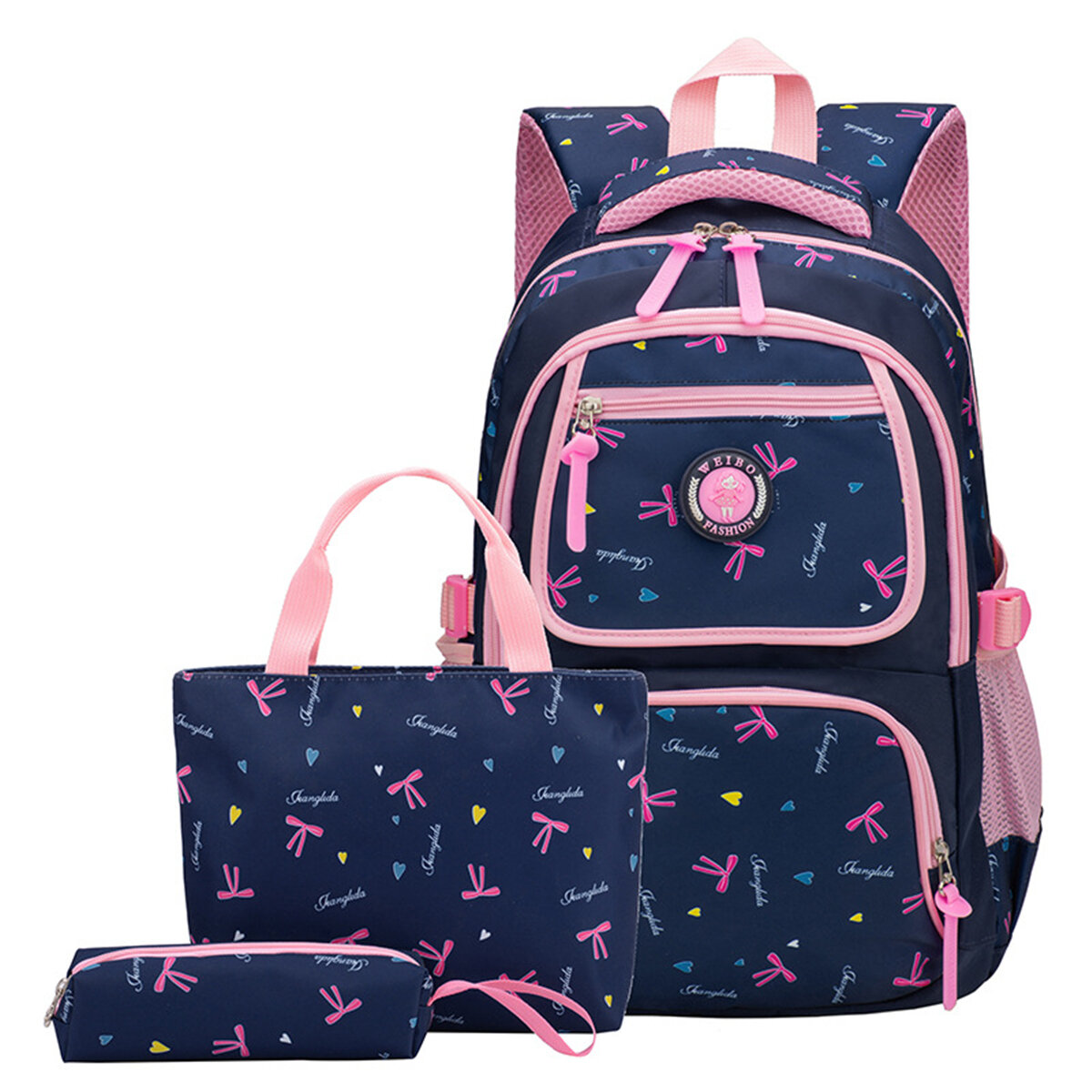 3 Pcs School Bag Shoulder Backpack Nylon Cross body Bags Camping Travel Handbag Pen Case