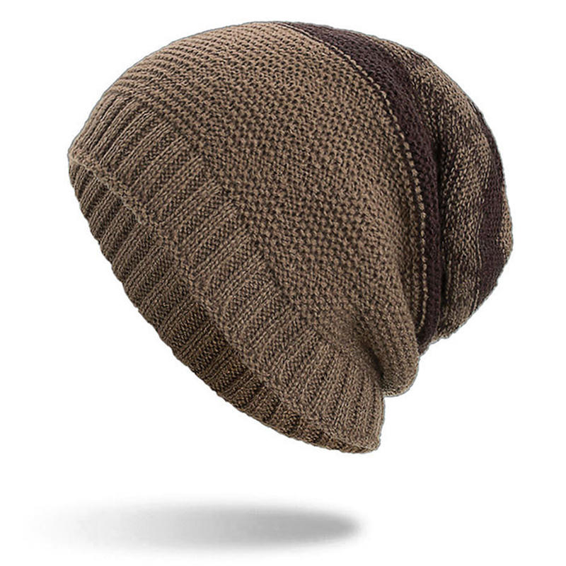 

Winter Warm Plaid Fleecy Curlable Beanie Caps Outdoor Slouch Double Layers Knitted Hat